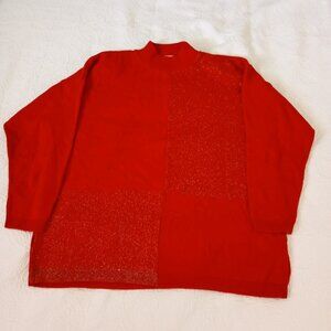 Vintage Karen Lessly Sweater Women Size Large Tunic Red Gold Glitter Made USA